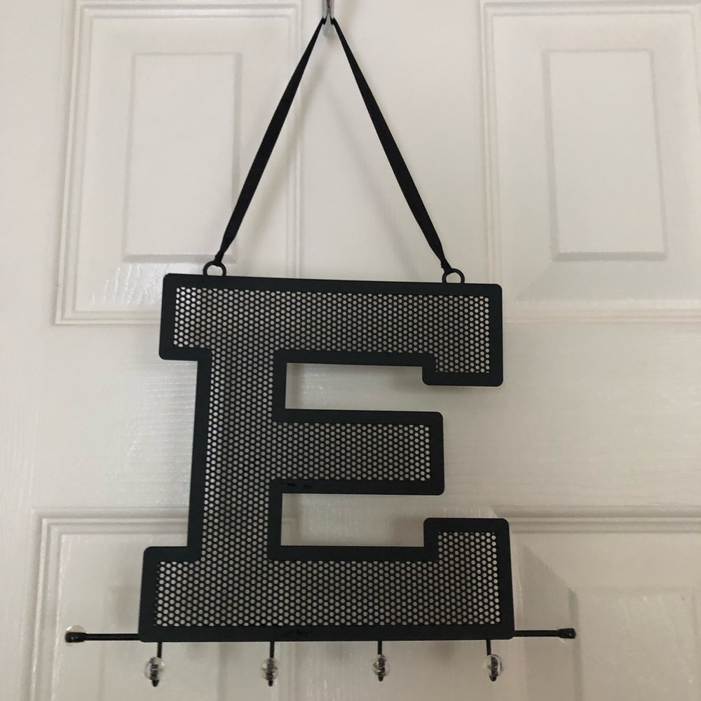 E letter earring and necklace holder in black